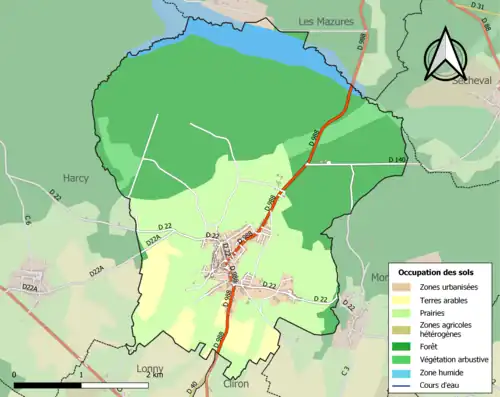 Carte en couleurs présentant l'occupation des sols.