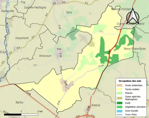 Carte en couleurs présentant l'occupation des sols.