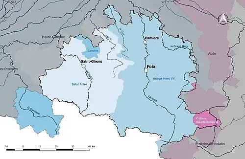 Les unités hydrographiques de référence de l'Ariège.