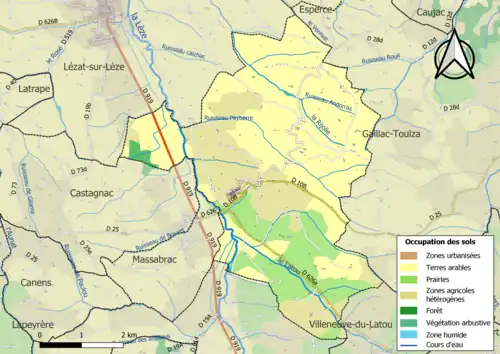 Carte en couleurs présentant l'occupation des sols.