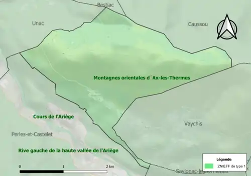 Carte de la ZNIEFF de type 1 sur la commune.