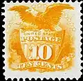 Le pygargue à tête blanche associé à un bouclier a été utilisé sur de nombreux timbres américains.