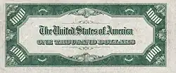 Revers d'un billet de 1000 dollars américains, type 1934
