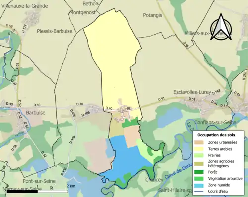 Carte en couleurs présentant l'occupation des sols.