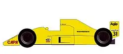 Représentation schématique en deux dimensions d'une monoplace jaune