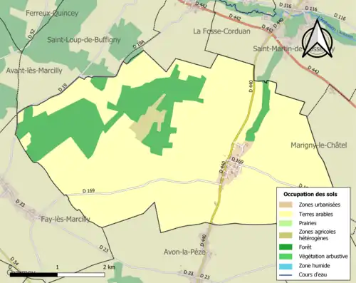 Carte en couleurs présentant l'occupation des sols.