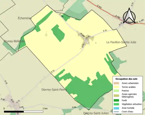 Carte en couleurs présentant l'occupation des sols.