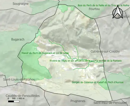 Carte des ZNIEFF de type 1 sur la commune.