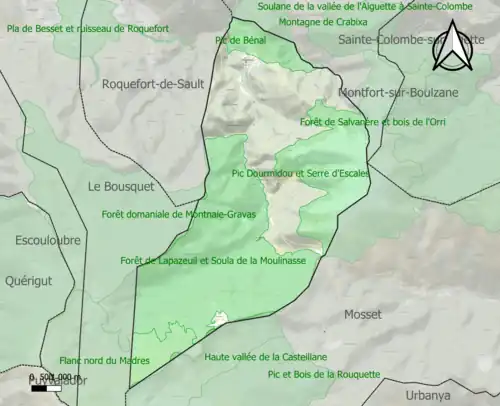 Carte des ZNIEFF de type 1 sur la commune.