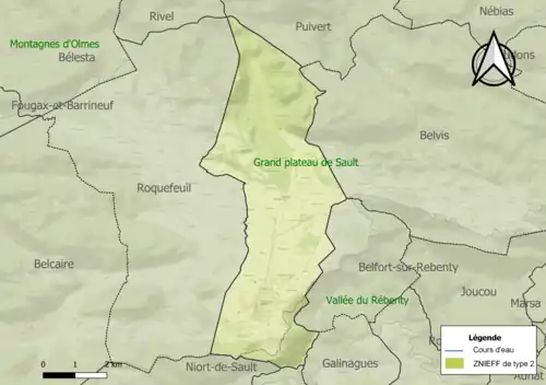 Carte des ZNIEFF de type 2 sur la commune.