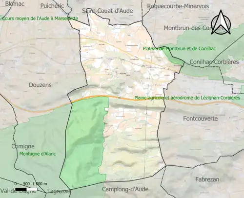 Carte des ZNIEFF de type 1 sur la commune.