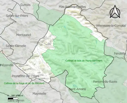 Carte de la ZNIEFF de type 1 sur la commune.