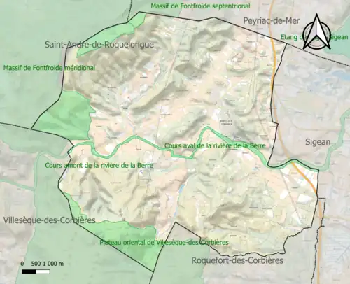 Carte des ZNIEFF de type 1 sur la commune.