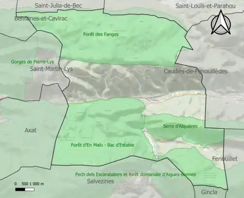 Carte des ZNIEFF de type 1 sur la commune.