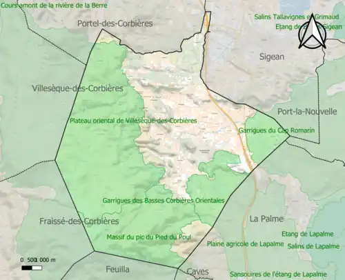 Carte des ZNIEFF de type 1 sur la commune.