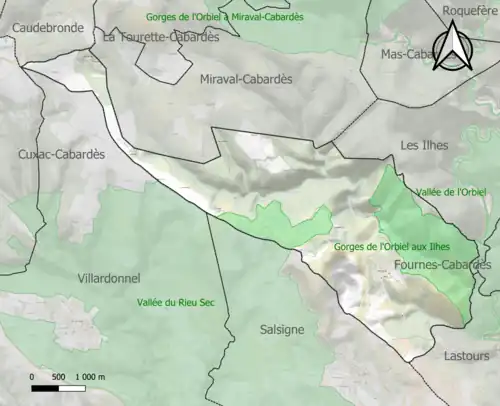 Carte des ZNIEFF de type 1 sur la commune.