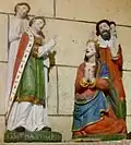 La chapelle Saint-Sébastien de Garnilis : groupe sculpté de saint Mathurin et Théodora (1er quart du XVIe&nbsp;siècle).
