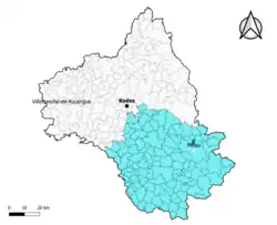 Paulhe dans l'arrondissement de Millau en 2020.