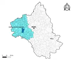 Rieupeyroux dans l'arrondissement de Villefranche-de-Rouergue en 2020.