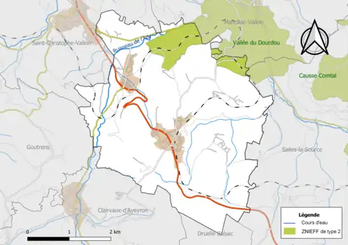 Carte de la ZNIEFF de type 2 de la commune.