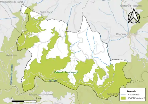 Carte de la ZNIEFF de type 2 de la commune.