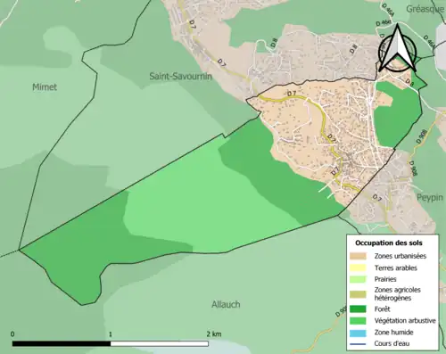 Carte en couleurs présentant l'occupation des sols.