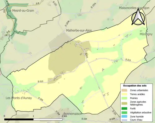 Carte en couleurs présentant l'occupation des sols.