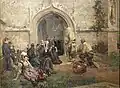 Arthur Midy ː Famille bretonne dans la chapelle Saint-Fiacre, Le Faouët (1912 environ, huile sur toile, musée du Faouët).