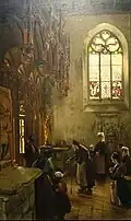 Guy Wilthew ː Recueillement dans la chapelle Saint-Fiacre, Le Faouët (1912, huile sur toile).