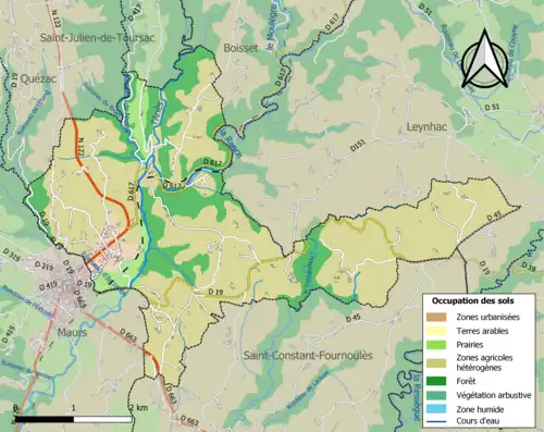 Carte en couleurs présentant l'occupation des sols.
