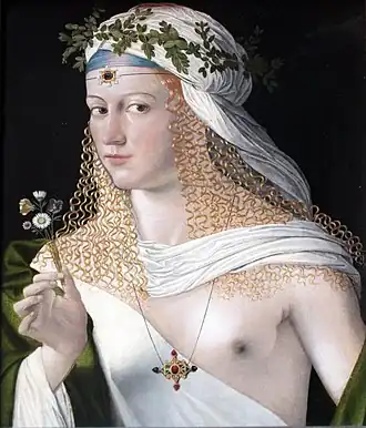 Bartolomeo Veneto : Portrait idéalisé d'une courtisane en Flore, vers 1520