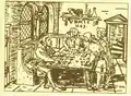Illustration de The ground of artes (1545) du mathématicien gallois Robert Recorde (1510-1558).
