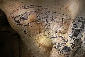 24&nbsp;: Panneau des lions (partie gauche), rhinocéros en fuite.