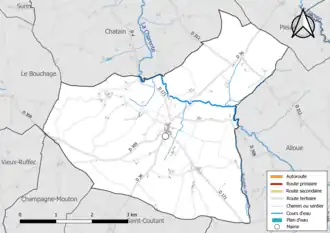 Carte en couleur présentant le réseau hydrographique de la commune