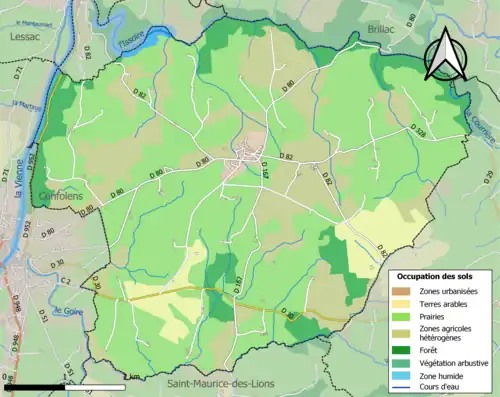 Carte en couleurs présentant l'occupation des sols.