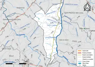 Carte en couleur présentant le réseau hydrographique de la commune