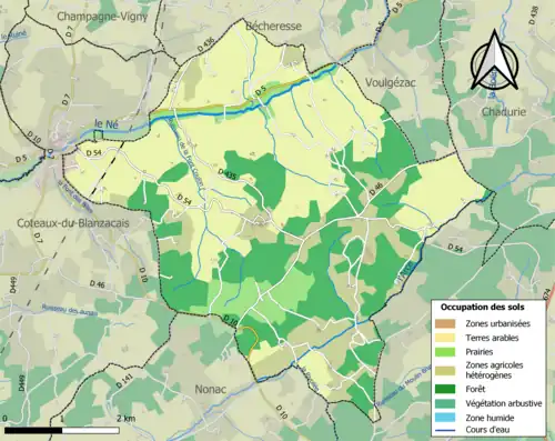 Carte en couleurs présentant l'occupation des sols.