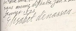 signature d'Élisabeth Flandrika d'Orange-Nassau