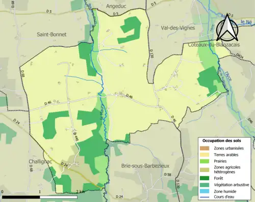 Carte en couleurs présentant l'occupation des sols.