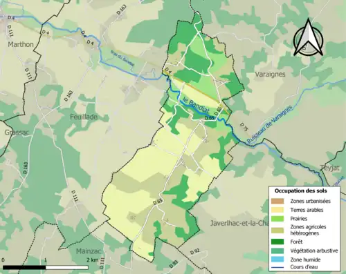 Carte en couleurs présentant l'occupation des sols.