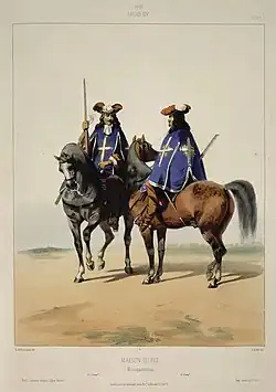Mousquetaires du Roi, planche en couleurs du XIXe siècle.