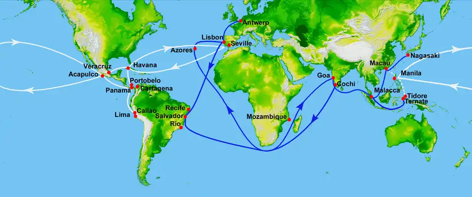 Routes maritimes espagnoles et portugaises au 16e