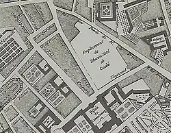 Le collège d'Harcourt, en haut à droite d'un plan de 1775 par Jaillot.