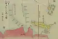 Cartographie issue d'un document japonais de Hayashi Shihei (1785) illustrant les trois pays (Sangoku Tsūran Zusetsu, 三国通覧図説)