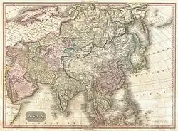 1818. Carte d'Asie de John Pinkerton, où sont représentées en rose la Chine et en blanc la Tartarie chinoise.