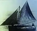 Le sloop goémonier Le Minout vers 1920 (ce bateau appartenait à François-Marie Balcon [de Plouguerneau] ; photo ancienne exposée à l'Écomusée de Plouguerneau).