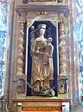 Église Notre-Dame-de-Populo : retable et statue de Notre-Dame-de-Populo, avec une Ève-serpent sous les pieds.