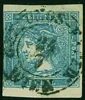 o, 6 kr bleu type IIc de 1853, oblitéré WIEN ZEITUNGS-EXPED.