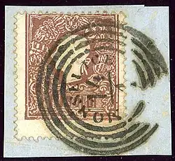 Timbre du Royaume lombardo-vénitien de 1859, 10 soldi oblitéré à Monselice.