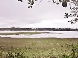 Flèche littorale barrant partiellement le fond de l'anse de Penn Foull.
